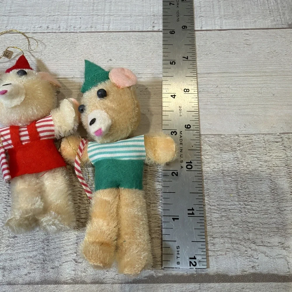 Vintage 1960s Japan Teddy Bear Christmas Ornaments Lot 3 Chenille Mohair Posable